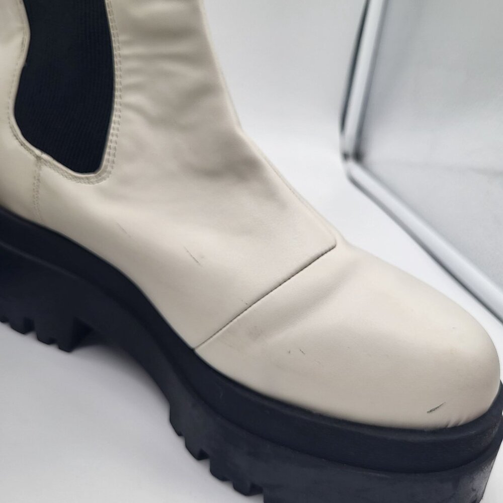 H&M DIVIDED Platform Boots Chunky Lug Sole Pull On Womens 9.5 Y2k Cream Black - Picture 4 of 15